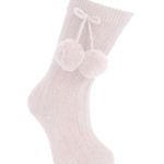 Cotton Knee Socks with Pom-Pom