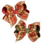 LAYERED NEW RUST & MOSS FALL PLAID BOW ON CLIP