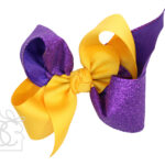 Glitter/Grosgrain Crisscross School Bow 5.5" Huge (Purple & Yellow Gold)