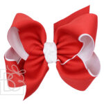 Layered Signature Grosgrain Bow On Alligator Clip (Red & White)