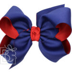 Layered Signature Grosgrain Bow On Alligator Clip (Red/Navy)