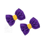 2 PACK – 2.5″ MINI ANNE GROSGRAIN BOW W/ EURO KNOT ON ALLIGATOR CLIP (Yellow Gold & Purple)