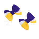 2 Pack - 3.5" Tri-Colored Bow w/ Euro Knot on Alligator Clip (Yellow Gold & Purple)