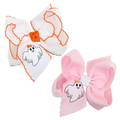 Crochet Edge Bow w/ Halloween Ghost Embroidery | Beyond Creation