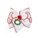 Crochet Edge Bow w/ Embroidered Wreath (5.5" Huge)