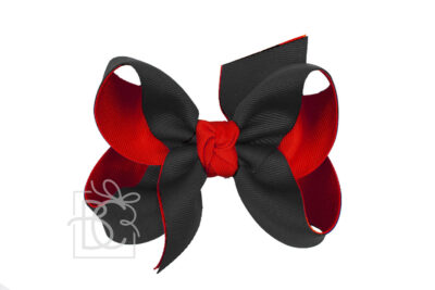 4.5" Large Layered Grosgrain Hair Bow On Alligator Clip (Black/Red) | Beyond Creation