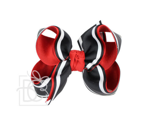 4.5" Layered Striped School Bow on Clip (Red/Black) | Beyond Creation