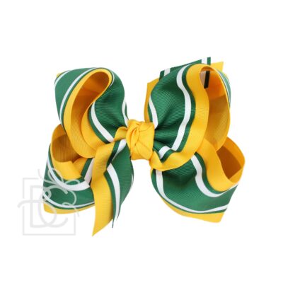5.5" Huge Striped Collegiate Hair Bow (Forest Green and Yellow Gold) | Beyond Creation