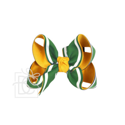 4.5" Large Striped Collegiate Hair Bow (Forest Green and Yellow Gold) | Beyond Creation