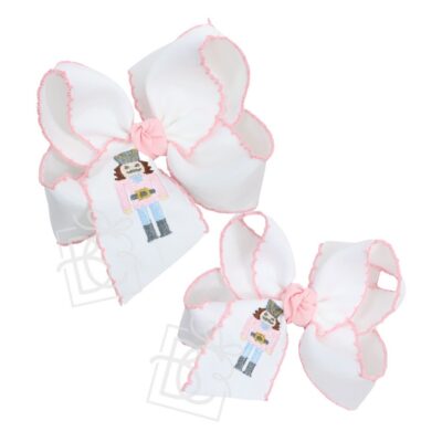 Embroidered Nutcracker Crochet Edge Hair Bows on Alligator Clip (Light Pink) | Beyond Creation