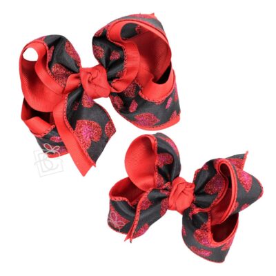 VALENTINE'S DAY BLACK & RED GLITTER HEART HAIR BOW | Beyond Creation