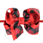 THIN PANTYHOSE HEADBAND W/ VALENTINE'S DAY BLACK & RED GLITTER HEART HAIR BOW