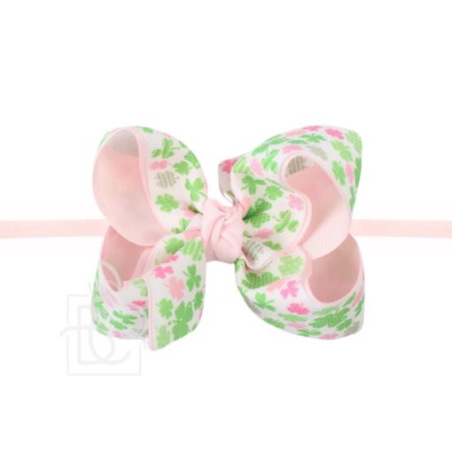 1/4" THIN NYLON HEADBAND W/ LIGHT PINK CLOVER HAIR BOW | Beyond Creation