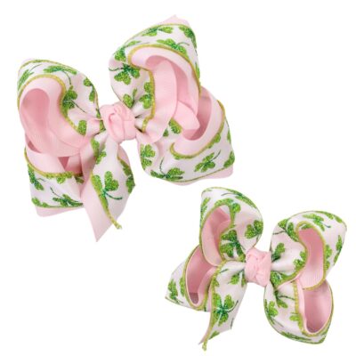 ST. PATRICK'S GLITTER LIGHT PINK LUCKY HAIR BOWS ON ALLIGATOR CLIP | Beyond Creation