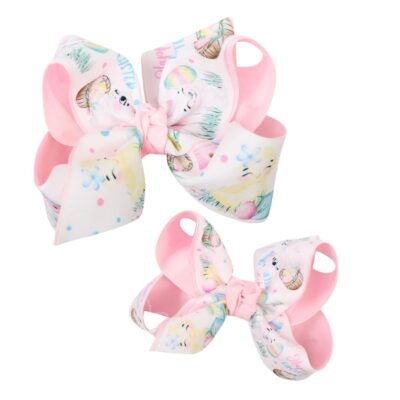 Layered Bunny Print Hair Bow on Alligator Clip | Beyond Creation