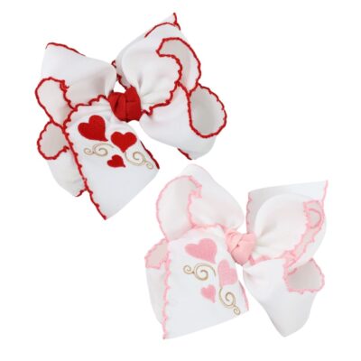 VALENTINE'S DAY EMBROIDERED HEART CROCHET EDGE HAIR BOW | Beyond Creation