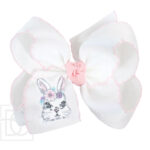 Embroidered Bunny Face Easter Crochet Edge Hair Bow on Alligator Clip