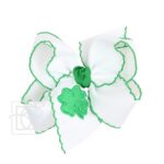 Embroidered Clover Crochet Edge Hair Bow On Alligator Clip
