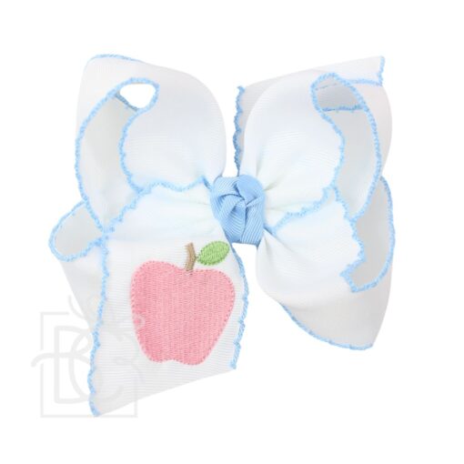 Embroidered Apple Crochet Edge Hair Bow on Alligator Clip | Beyond Creation
