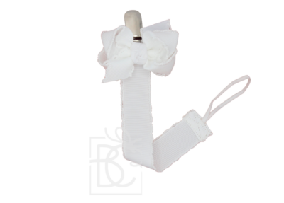 White w/ White Crochet Edge Pacifier Clip | Beyond Creation