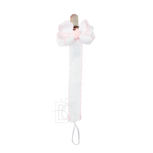 Light Pink w/ White Crochet Edge Pacifier Clip | Beyond Creation