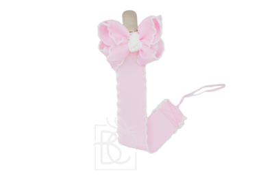 Light Pink w/ White Crochet Edge Pacifier Clip | Beyond Creation