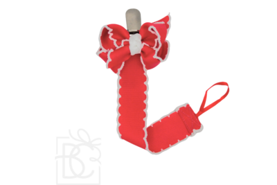 Red w/ White Crochet Edge Pacifier Clip | Beyond Creation