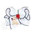 Crochet Edge Hair Bow with Patriotic Dog Embroidery