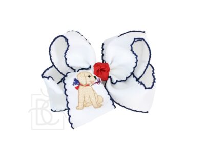 Crochet Edge Hair Bow with Patriotic Dog Embroidery | Beyond Creation