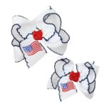 Crochet Edge Hair Bow with Flag Embroidery