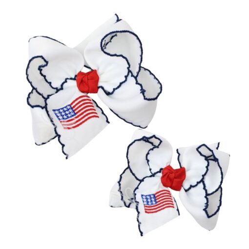 Crochet Edge Hair Bow with Flag Embroidery | Beyond Creation