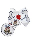 Crochet Edge Hair Bow with Patriotic Boots Embroidery
