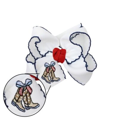 Crochet Edge Hair Bow with Patriotic Boots Embroidery | Beyond Creation