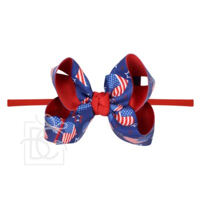 1/4" Pantyhose Nylon Headband w/ Patriotic Star & Heart Print Hair Bow | Beyond Creation