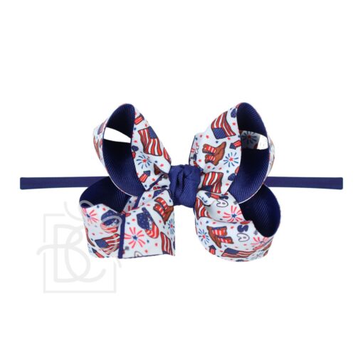 1/4″ Pantyhose Nylon Headband w/ Patriotic Western Print Hair Bow | Beyond Creation