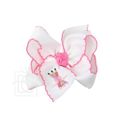 Embroidered Pencils Crochet Edge Hair Bow on Alligator Clip | Beyond Creation