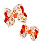 Layered Candy Corn Grosgrain Hair Bow Alligator Clip