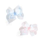 Embroidered Lil Sis Crochet Edge Hair Bow on Alligator Clip (4.5" Large)