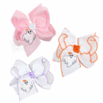 Crochet Edge Bow w/ Halloween Ghost Embroidery