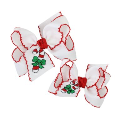 Crochet Edge Bow w/ Embroidered Candy Cane | Beyond Creation