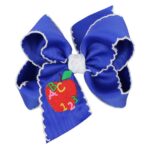 Embroidered Apple Crochet Edge Hair Bow on Alligator Clip