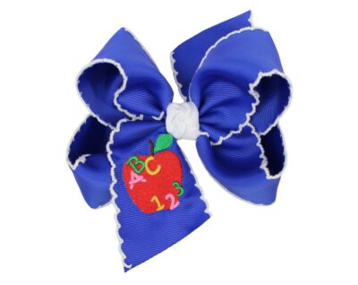 Embroidered Apple Crochet Edge Hair Bow on Alligator Clip
