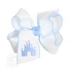 Embroidered Castle Crochet Edge Hair Bow (Millennium Blue)