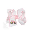 Embroidered Tractor Crochet Edge Hair Bow