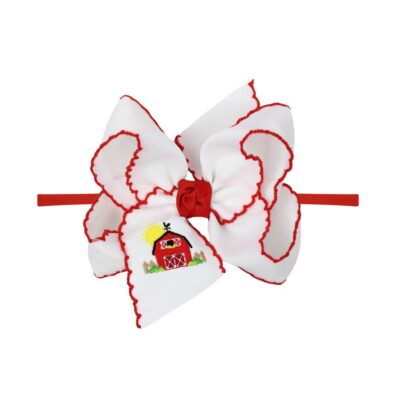 1/4" Pantyhose Headband w/ Embroidered Barn Crochet Edge Hair Bow | Beyond Creation