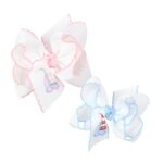 Embroidered Sailboat Crochet Edge Hair Bow