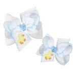 Embroidered Chick Crochet Edge Hair Bow