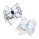 Embroidered Duck Crochet Edge Hair Bow