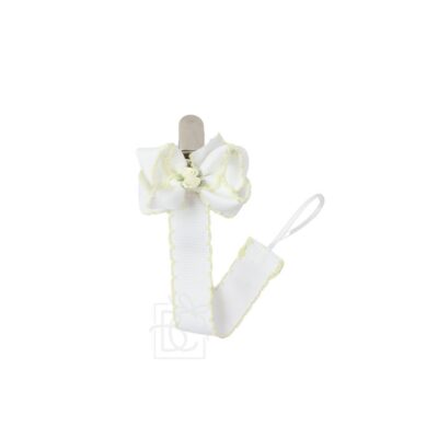 Flower Embellished Crochet Edge Pacifier Clip (White/White) | Beyond Creation