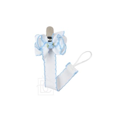 Flower Embellished Crochet Edge Pacifier Clip (White/White) | Beyond Creation